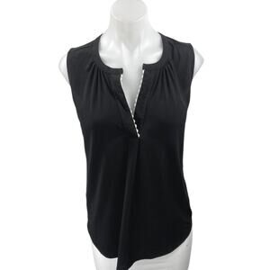 Ann Taylor Women's Black Sleeveless Notch V Neck Tank Blouse Shirt Top Size S